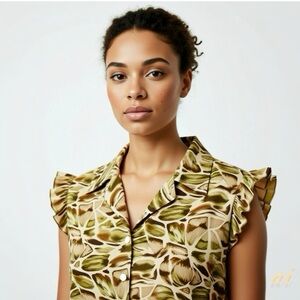 Vintage Epogee Sleeveless Collared Silk Blouse in abstract print Size S